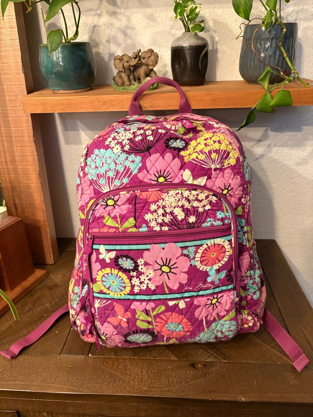 Vera Bradley Plum Crazy Retired Pattern Quilted Backpack EUC Travel School